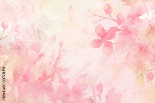 Abstract pink and green botanical watercolor splash effect with blurred soft background for romantic spring theme, suitable for 4K wallpaper, nature inspired design, artistic floral pattern