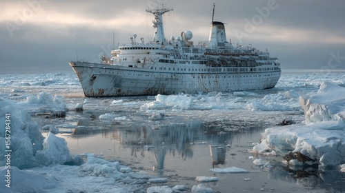 Old ship in icy waters