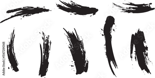 Black Grunge Brush Strokes Collection: Artistic Paint Swipes & Hand-Drawn Ink Accents