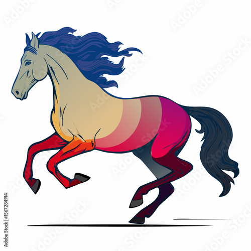 dynamic galloping horse outline drawn with flowing bezier curves