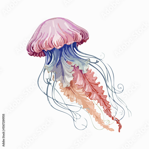 flowing watercolor-simulated jellyfish with translucent tentacle trails