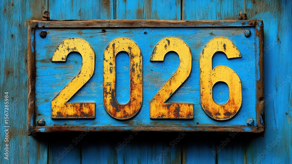 Fototapeta premium Aged wooden sign with year 2026