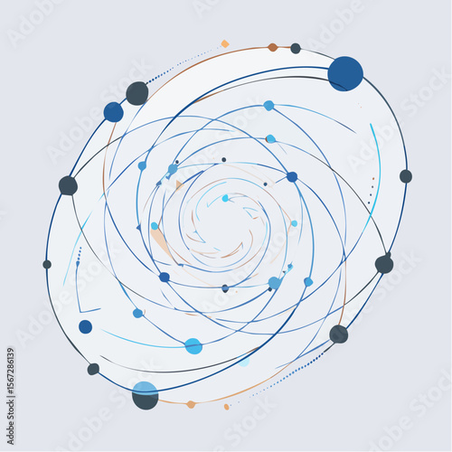 Abstract swirling vortex of interconnected lines and dots, depicting a dynamic, interconnected system.