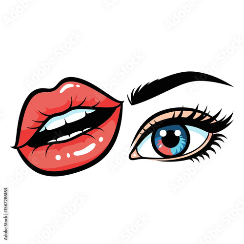 Pop Art Kissing Lips Winking Eye