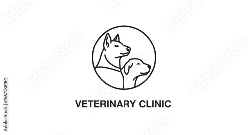 Minimalist Veterinary Clinic Logo with Dog and Cat in Circle