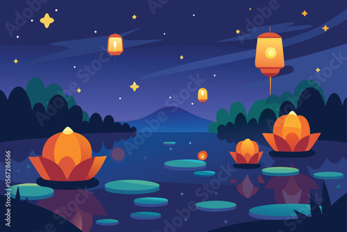 night landscape with moon and stars