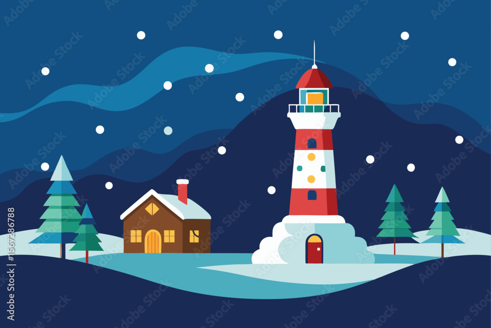 Naklejka premium winter landscape with house