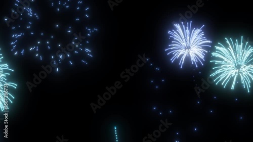 Green and blue fireworks explode on transparent background. For birthday firework, new year's eve firework, party firework, festival, anniversary firework, diwali firework, independence day firework.