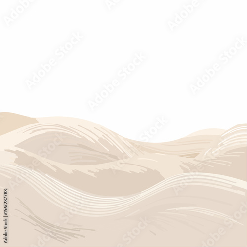 Illustration of undulating sand dunes in light beige and tan colors against a white background.