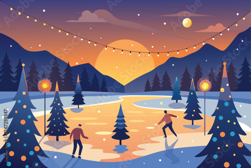 winter landscape with christmas tree and stars