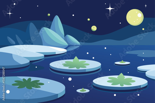 night landscape with moon and stars