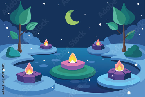 christmas background with candles and snowflakes