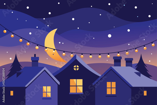christmas night landscape with house