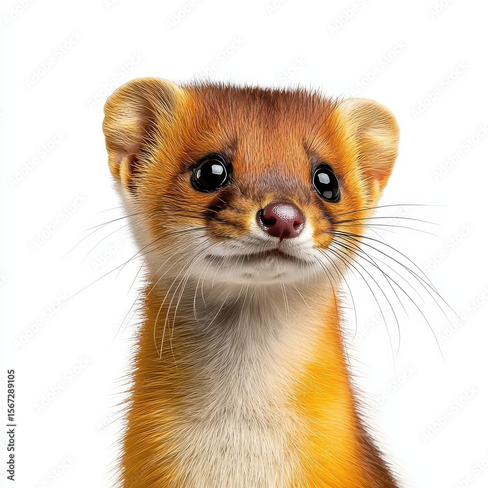Obraz premium Reddish Brown Weasel Portrait Against White Background