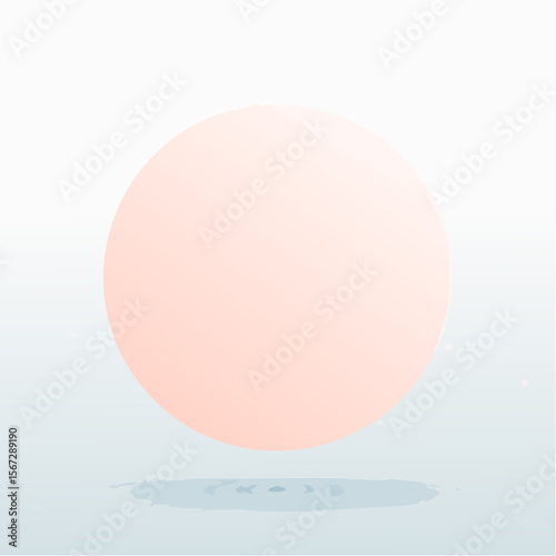 A soft pink sphere hovers above a light blue surface, casting a subtle shadow.
