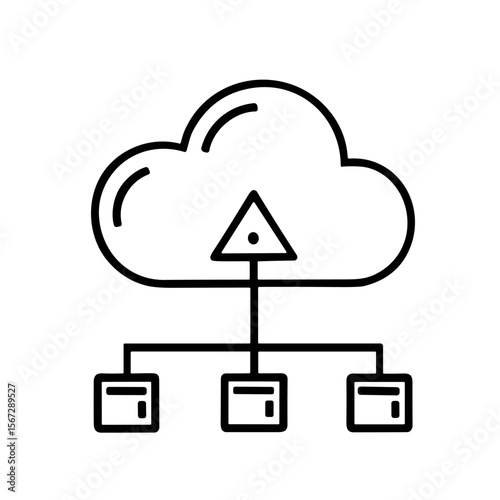Cloud computing network icon with data storage boxes.