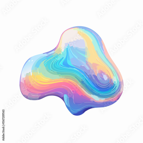 Abstract, colorful, flowing shape with vibrant, blended watercolor-like textures.