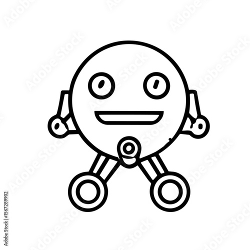 Cheerful, simple line drawing of a friendly robot with circular body and small arms and legs.