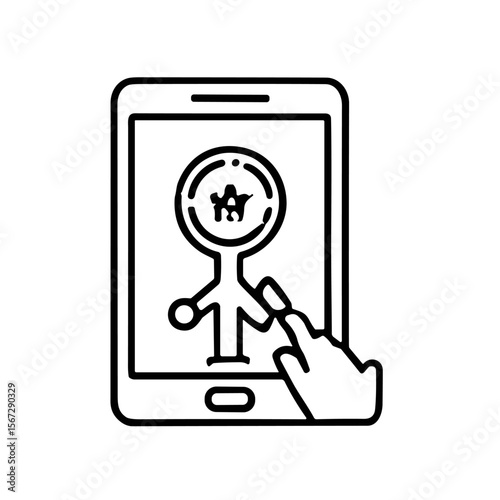 Smartphone screen displaying a digital figure being interacted with by a finger.