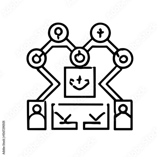 Interconnected individuals sharing information and beliefs through a central platform.