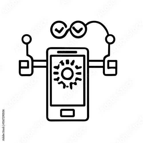 A stylized illustration of a smartphone with connected controls, representing mobile app functionality and optimization.