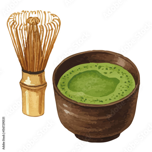 Vector watercolor Matcha / 水彩テイストの抹茶イラスト