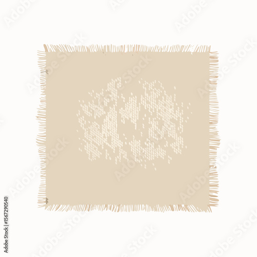 A beige, textured rectangular cloth with frayed edges and a distressed center.
