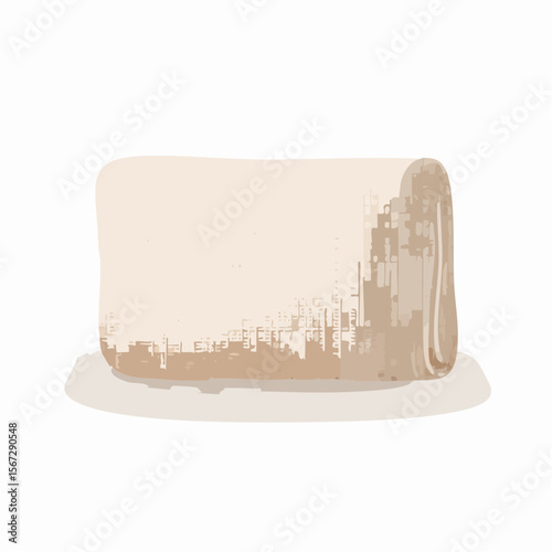 Illustration of a folded, light brown towel with visible texture and a soft shadow.