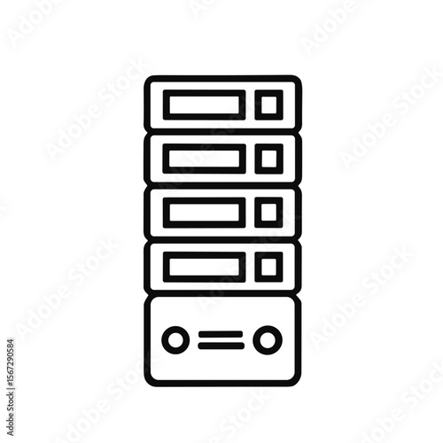 Simple line drawing of a multi-tiered computer server rack.