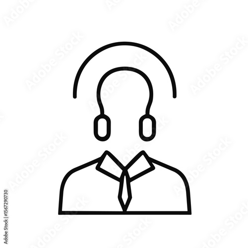 Simple line art icon of a customer service representative wearing headset.