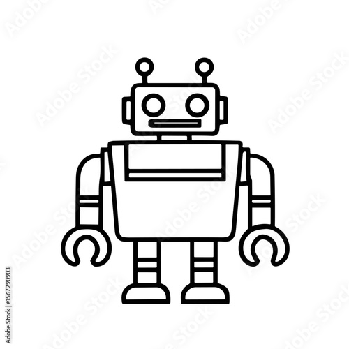 Cartoon robot illustration with a square head, rectangular body, and claw-like hands, isolated on a white background.