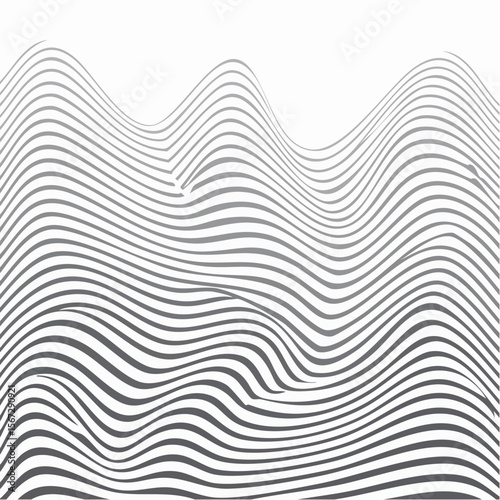 Abstract graphic design featuring wavy, parallel lines creating an optical illusion of three-dimensional mountains.