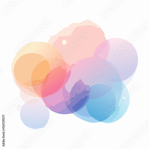 Abstract arrangement of overlapping translucent circles in a soft pastel color palette on a white background.