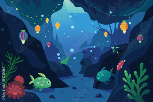 underwater world with fishes