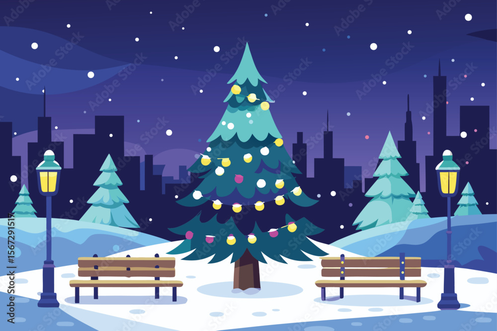 Naklejka premium winter landscape with christmas tree