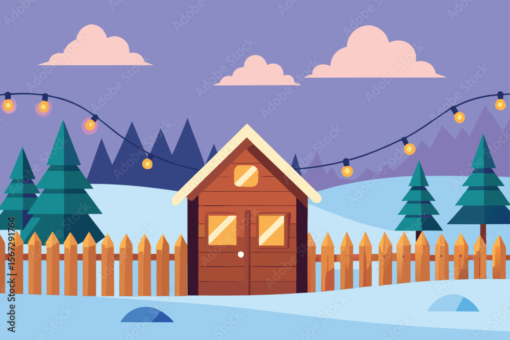 Naklejka premium winter landscape with houses and trees