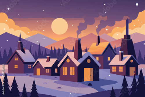 winter landscape with houses