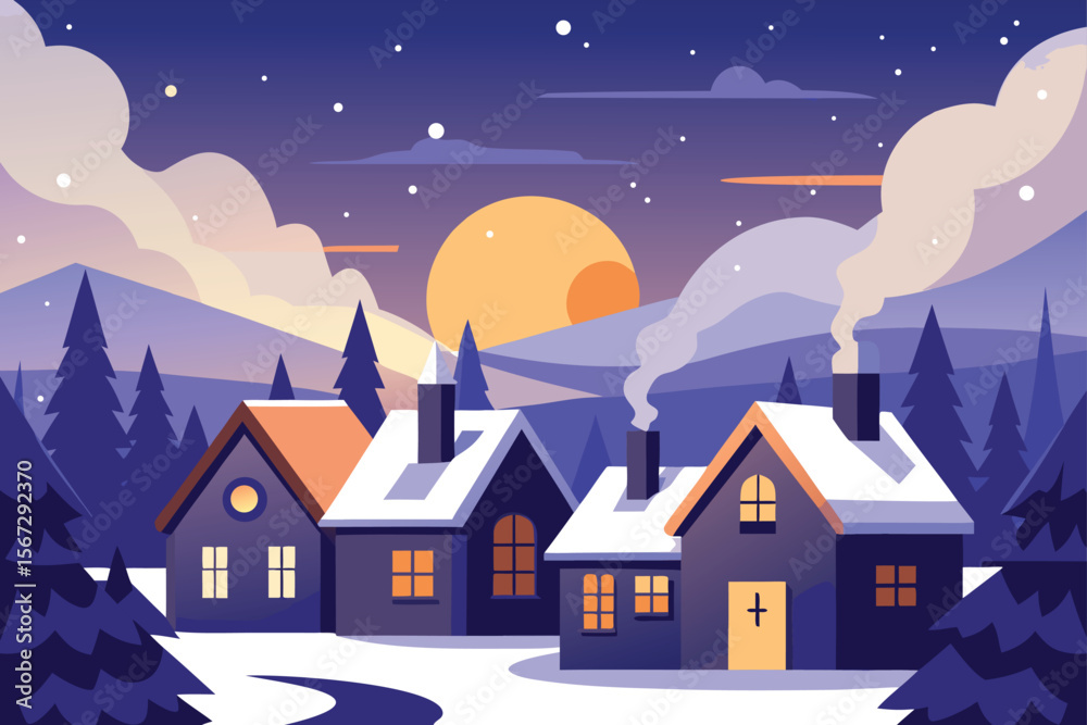 Fototapeta premium winter landscape with houses