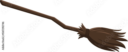 A detailed illustration of a rustic, brown broom, ready for flight.