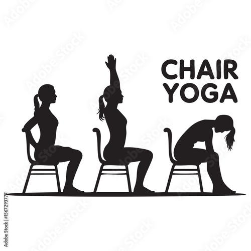 Silhouette of a woman performing three different chair yoga poses