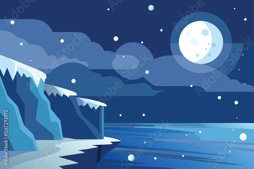 winter landscape with moon