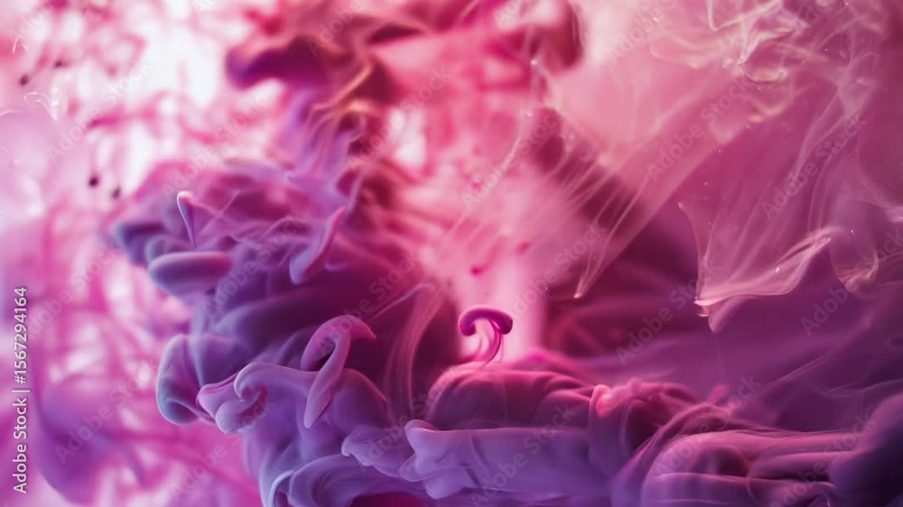 Pink ink clouds in water, abstract background