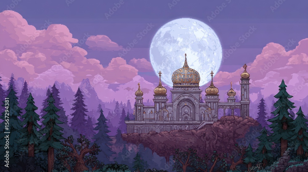 Obraz premium Pixelated castle at night