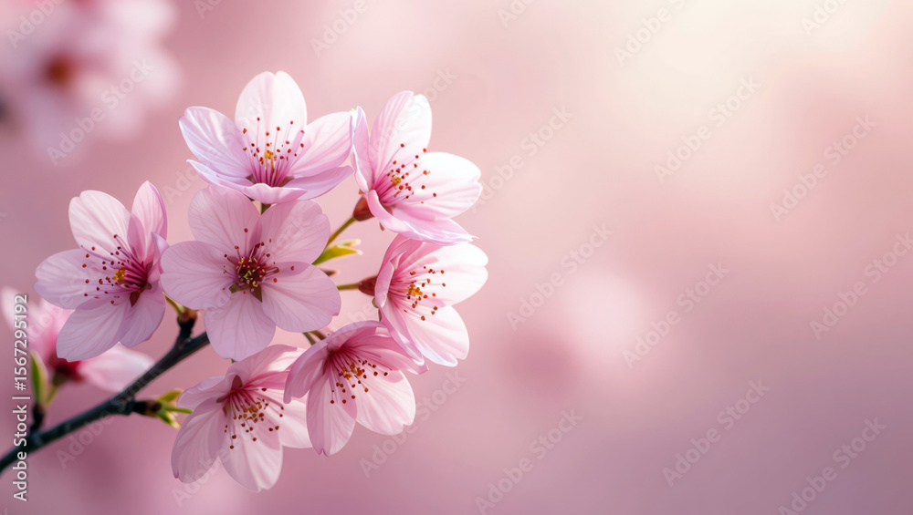 Fototapeta premium Delicate pink cherry blossoms bloom beautifully against a soft, dreamy background creating a calming and inviting springtime ambiance.