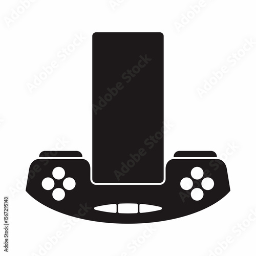 black and white mobile phone with a wireless gamepad. vector icon and illustration