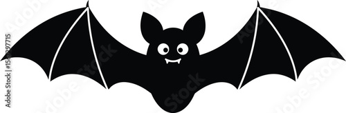 Cartoon bat with spread wings, fangs, and wide eyes on a white background.