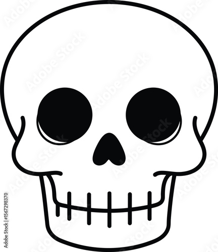 Simple black and white cartoon illustration of a human skull.