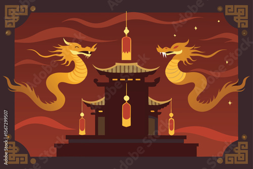 vector illustration of chinese temple