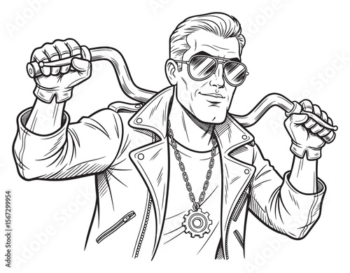 Cool Biker Outline Illustration