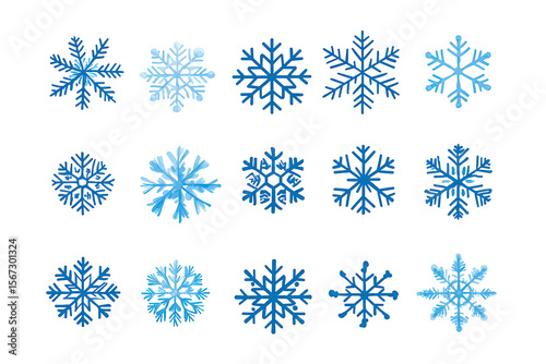 Set of various stylized snowflakes